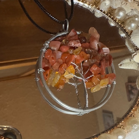 Handmade Jewelry - Autumn Tones Wire Wrapped Tree Pendant Necklace